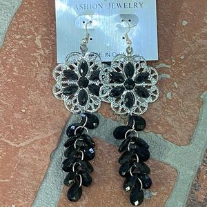 Fashion Long Statement Black And Silver  Toned Dangle Earrings Fish Hook…